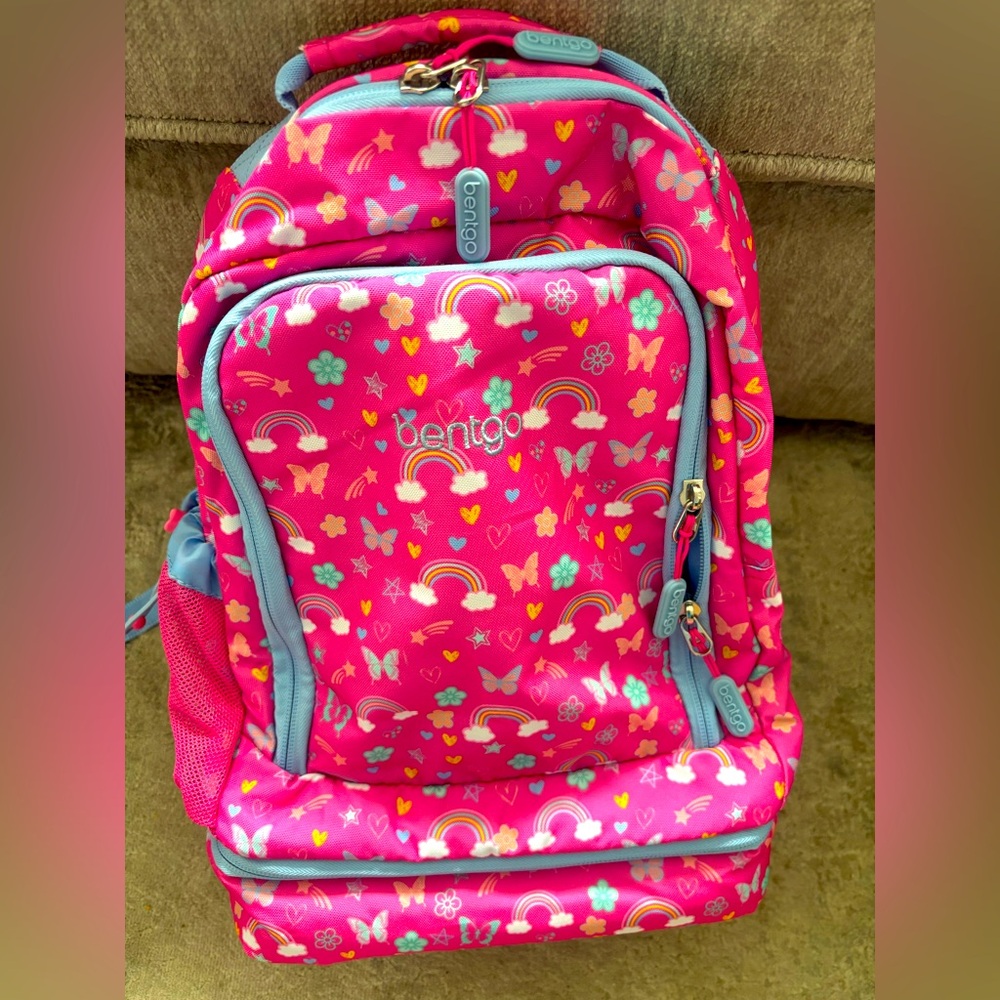 Pink Kids Backpack with Rainbow and Butterfly Design